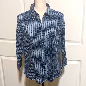 Talbot's stretch medium office blouse collar button down v neck medium women's